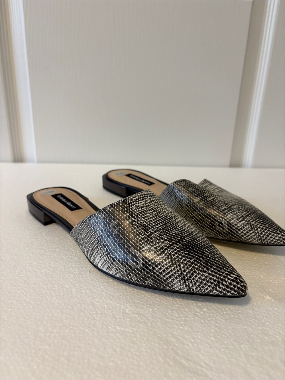 Worthington Metallic Snake-Print Slip-On Mules in Silver
